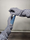White and black gingham fabric Gloves denim thumb detail - Size Small, recycled denim whimsical