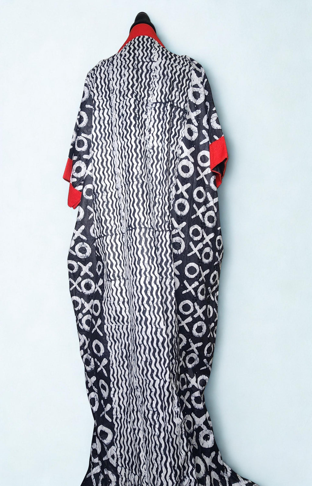 Spring Summer African print dress Adire Bubu Kaftan Kimono Labubu Red Black and white
