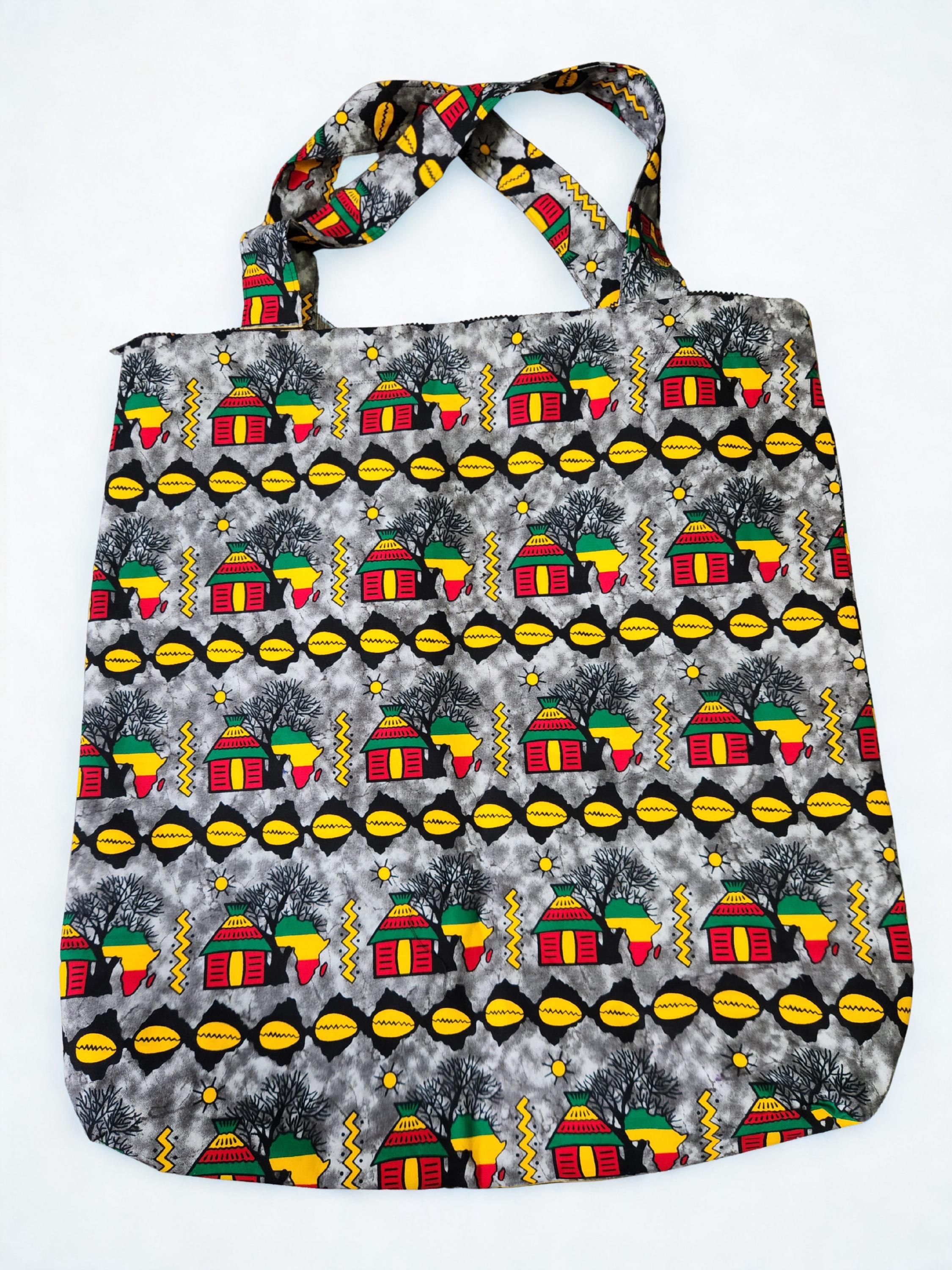 Tote bags with pocket and zipper Ankara west African fabric