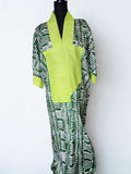 Spring Summer African print dress Adire Bubu Kaftan Kimono Labubu Green