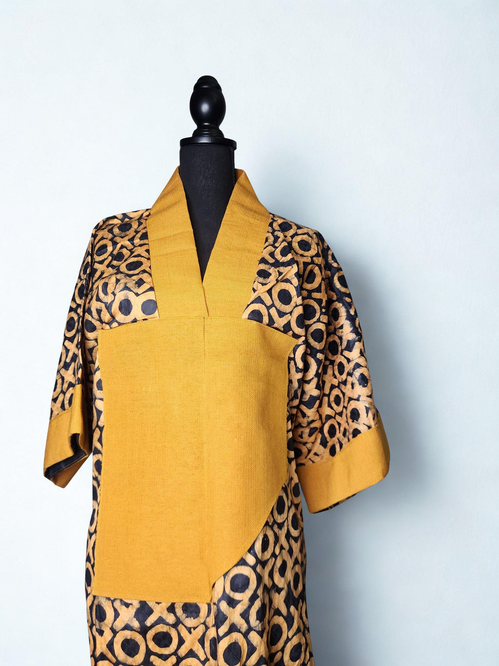 Spring Summer African print dress Adire Bubu Kaftan Kimono Bubu Yellow and Black