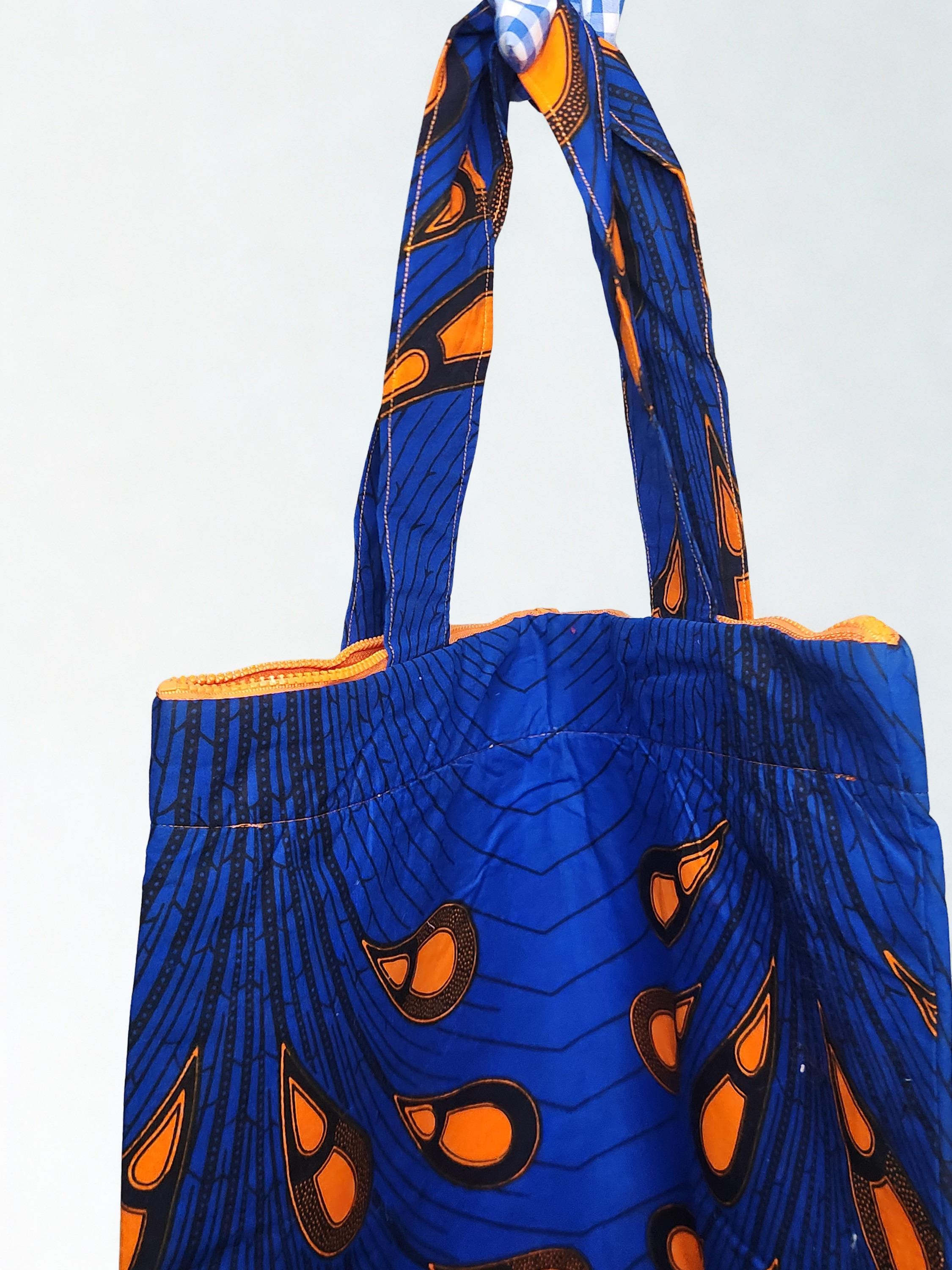 Tote bags with pocket and zipper Ankara west African fabric