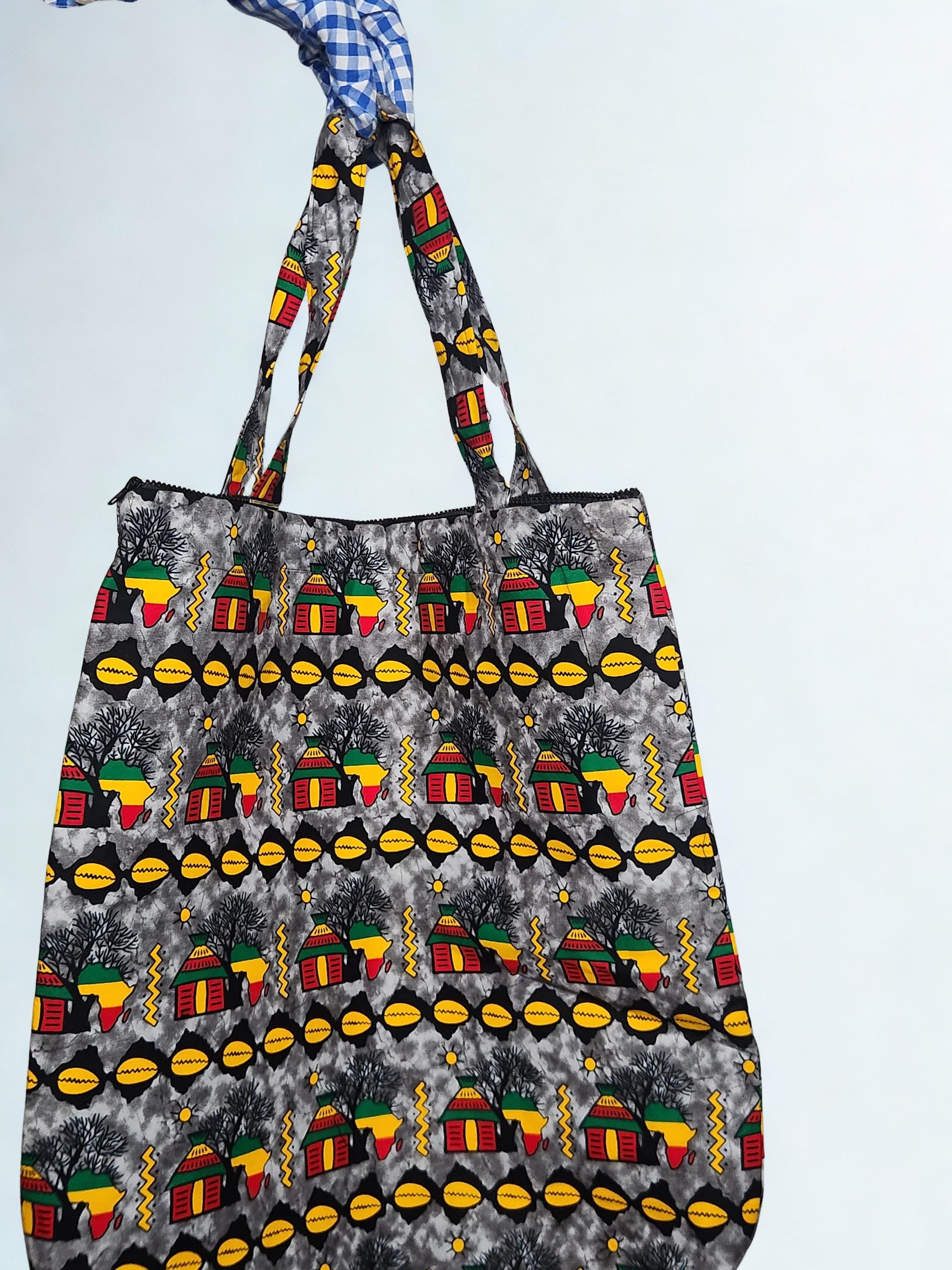 Tote bags with pocket and zipper Ankara west African fabric