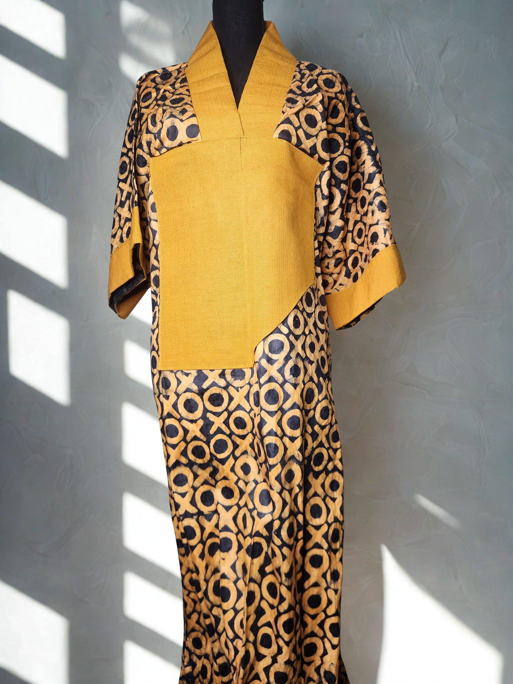Spring Summer African print dress Adire Bubu Kaftan Kimono Bubu Yellow and Black