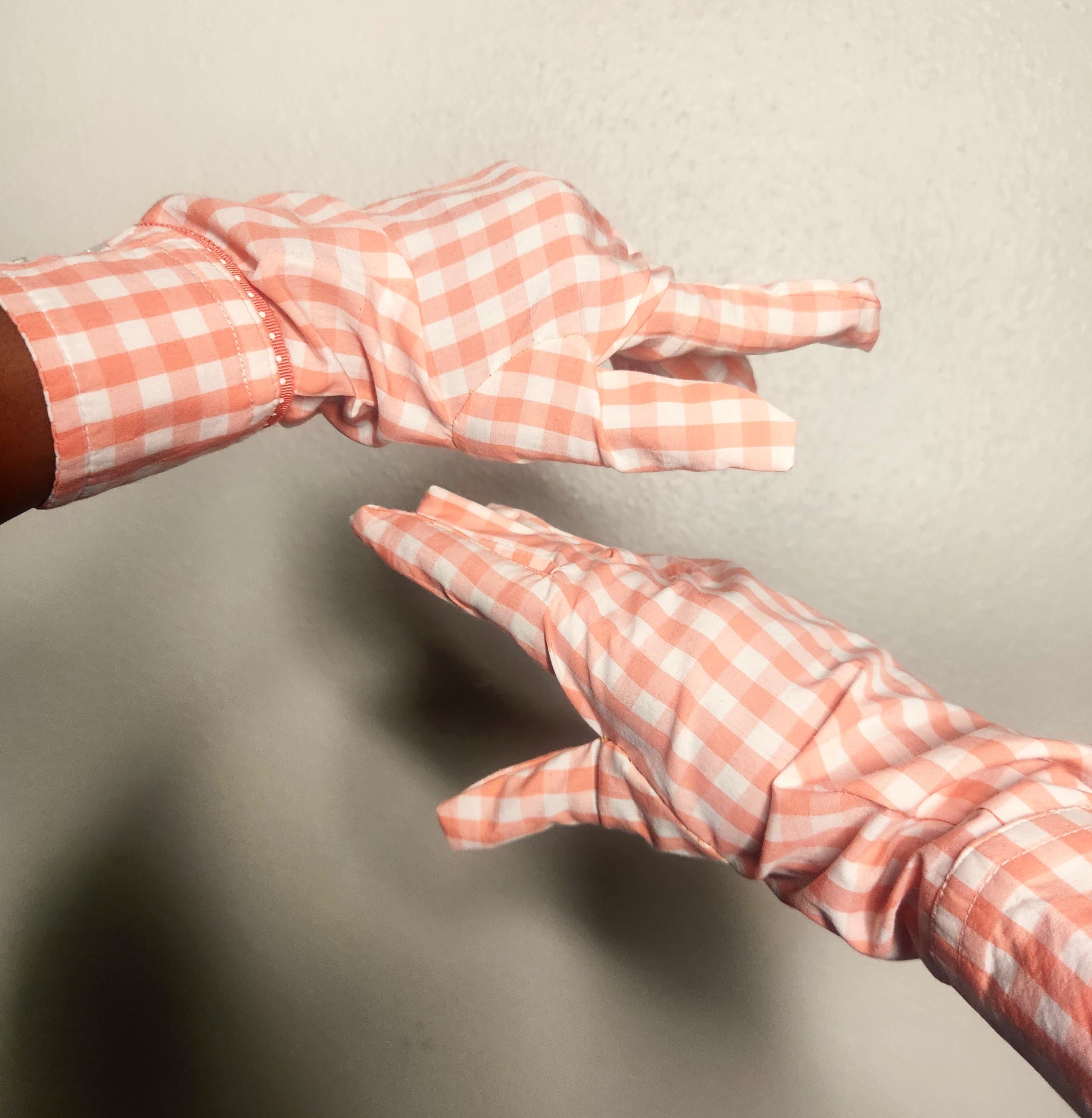 Peach Gingham Costume Gloves, Cotton Handsewn Cosplay Drag