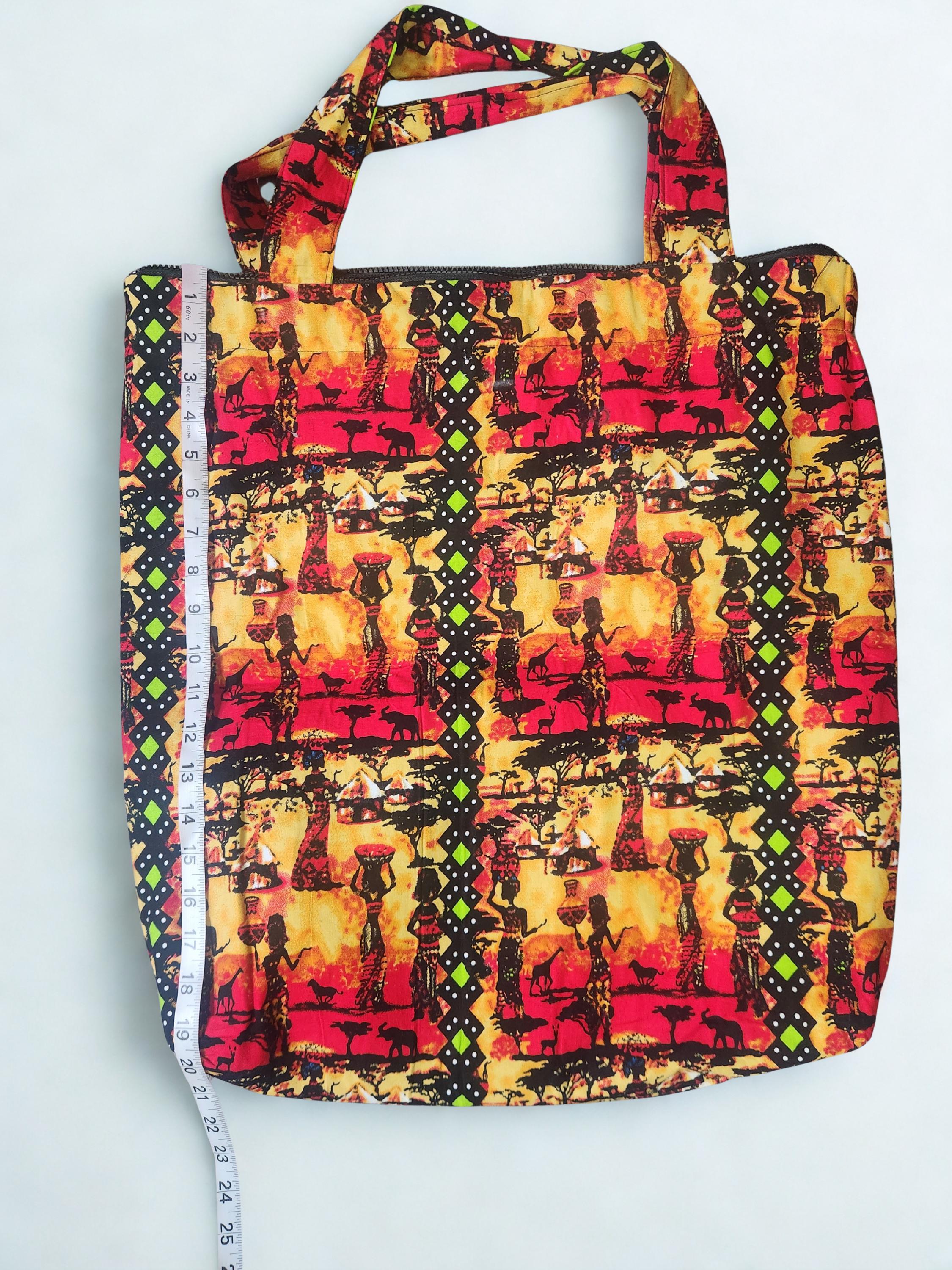 Tote bags with pocket and zipper Ankara west African fabric