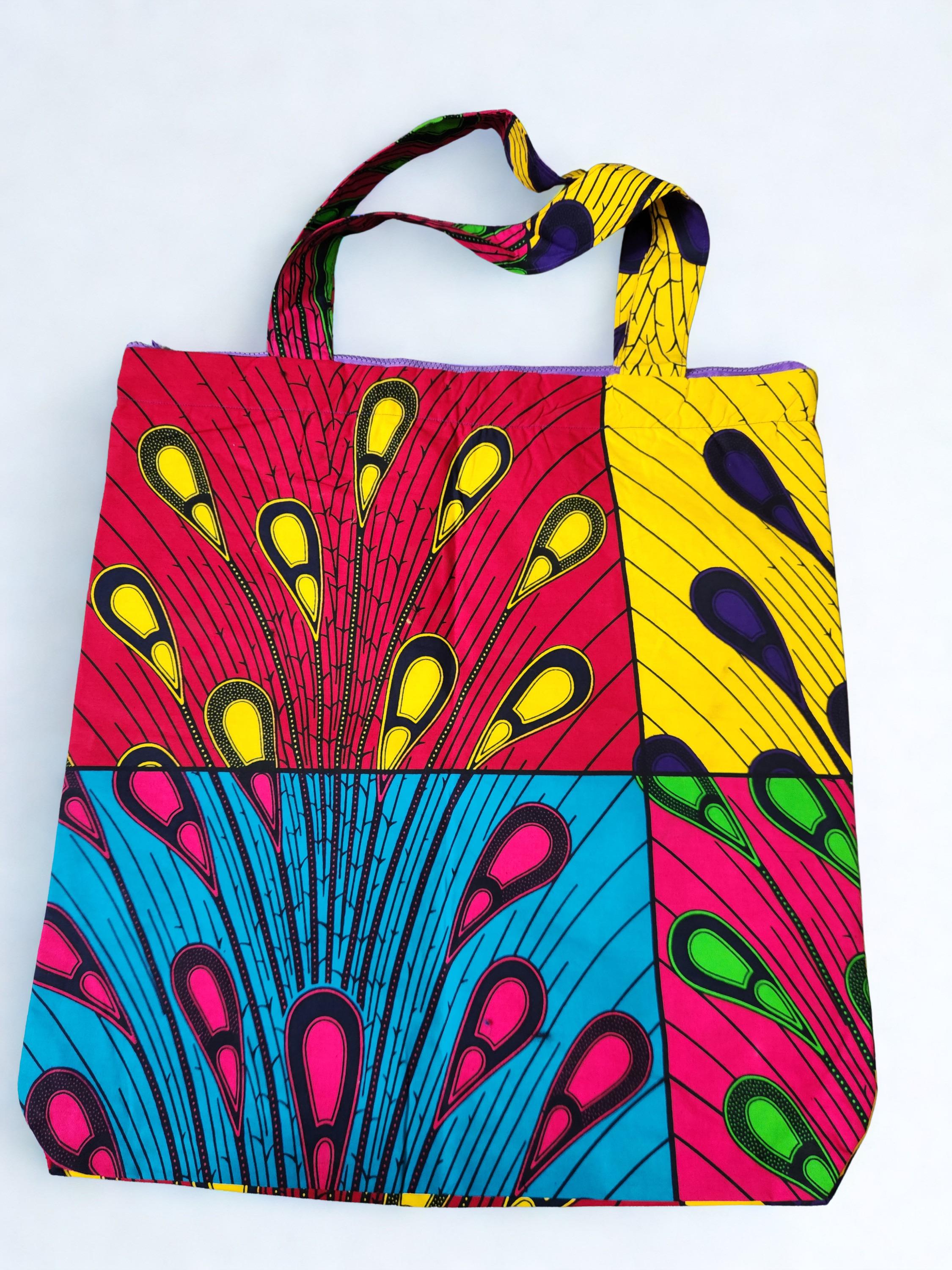 Tote bags with pocket and zipper Ankara west African fabric